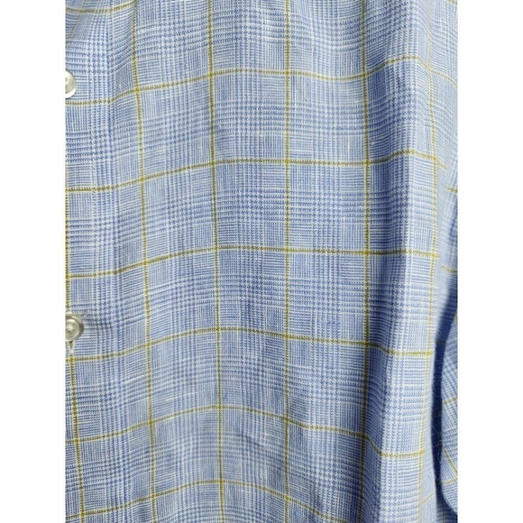 Lands End Baird McNutt Irish Linen Mens Button Up Sz 15.5/34 plaid beach summer - Picture 3 of 8